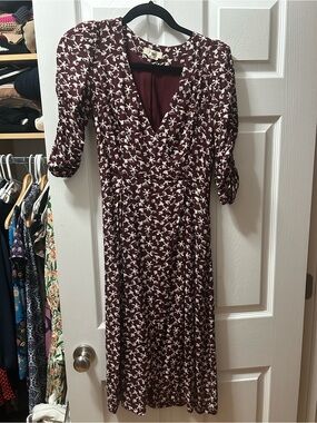 ba&sh Burgundy Floral Wrap Midi Dress